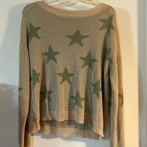 POL Beige Crewneck Sweater with Green Star Motif